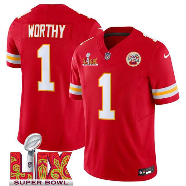 Men & Women & Youth Kansas City Chiefs #1 Xavier Worthy Red 2025 Super Bowl LIX Patch F.U.S.E. Vapor Limited Stitched Jersey,We sell and wholesale Men & Women & Youth Kansas City Chiefs #1 Xavier Worthy Red 2025 Super Bowl LIX Patch F.U.S.E. Vapor Limited Stitched Jersey on line form chian!